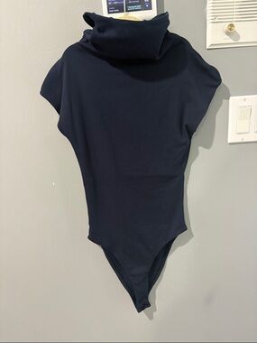 Zara Navy Blue Turtleneck Cap-Sleeve Bodysuit